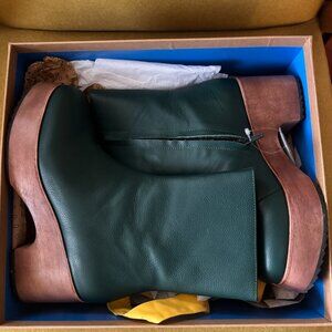 Green Leather Platform Boots